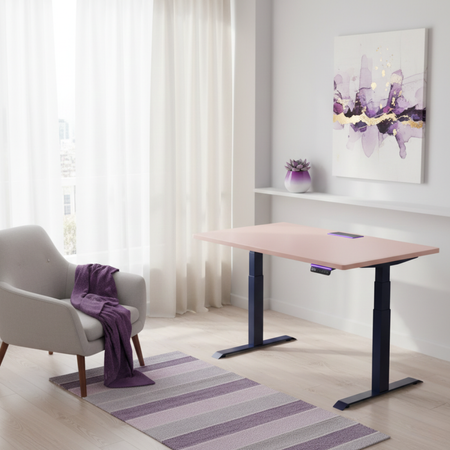 Biurko regulowane Vegard elektryczne dwusilnikowe MDF granatowo-różowe - zdjęcie 2