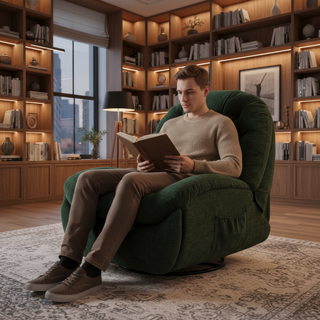 Zestaw wypoczynkowy fotel elektryczny Spacetronik Flax 04M zielony + stolik regulowany