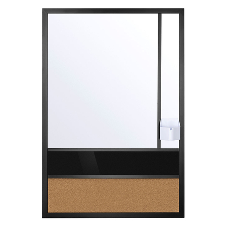 Pionowa tablica z magnesem biała i czarna suchościeralna + korkowa 600x900 mm z uchwytem na pisaki