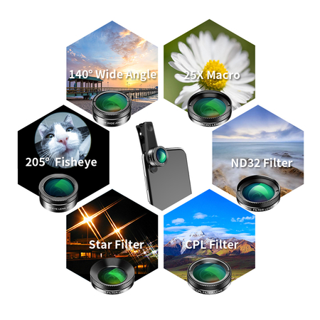 Apexel Objektive und Filter für Smartphone 6in1 DG6V2