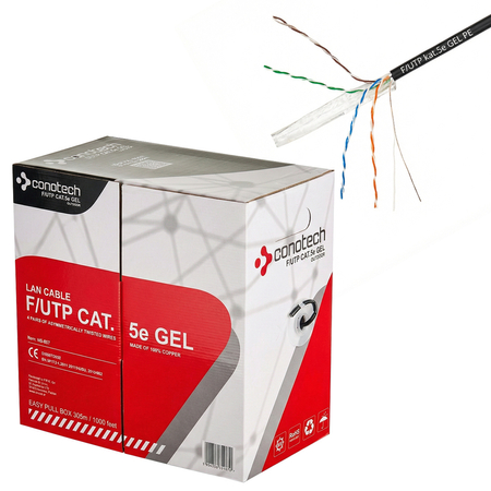 Skrętka LAN kat.5e F/UTP GEL+PE 305m CU CZARNA ŻEL