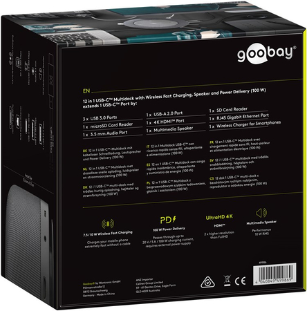 Mehrfachanschluss Goobay USB-C HDMI RJ45 USB SD AUX QI Spk - zdjęcie 2