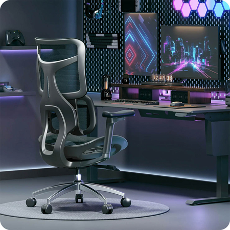 Ergonomiczny, czarny fotel biurowy do biurka - REGULACJA 4D - Spacetronik SPRINGLE 22