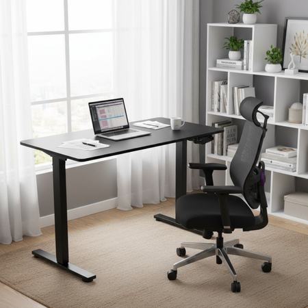 Zestaw ergonomiczny do biura krzesło LUMBO 22 + biurko manualne SPE-O113 100×60 czarne - zdjęcie 2