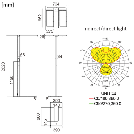 Podwójna lampa podłogowa biurowa GLOW D24 Czarna