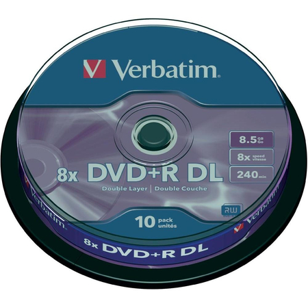 Płyty VERBATIM DVD+R 8,5 GB DOUBLE LAYER 8X (CAKE 10)