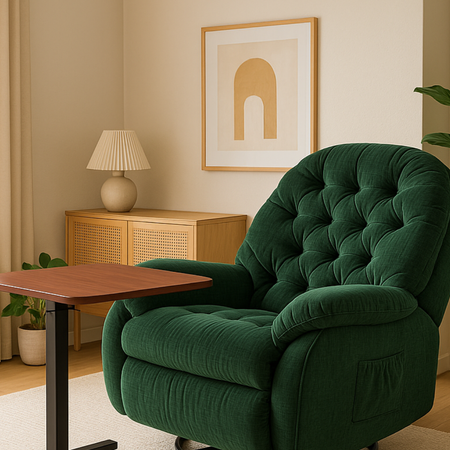 Zestaw wypoczynkowy fotel elektryczny Spacetronik Flax 04M zielony + stolik regulowany - zdjęcie 2