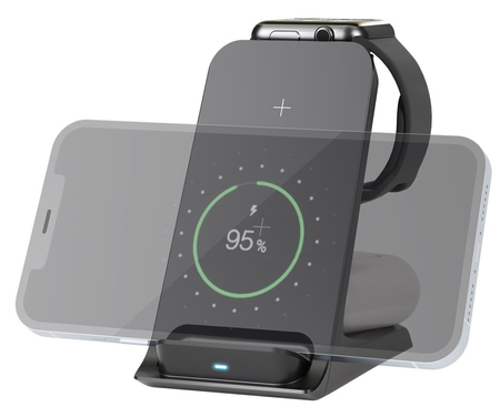 Ładowarka bezprzewodowa indukcyjna 3w1 15W Qi ładuje smartfon wraz z akcesoriami Goobay