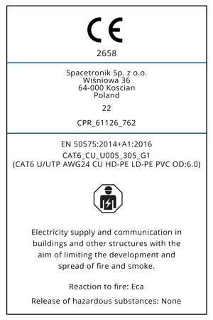 Skrętka kabel LAN CAT6 U/UTP AWG 24/1 Spacetronik 305m