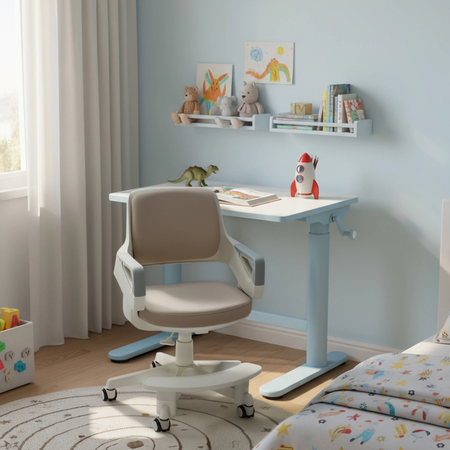 Zestaw dla dziecka regulowane biurko 112×60 z półką + ergonomiczne krzesło Spacetronik XD - zdjęcie 2