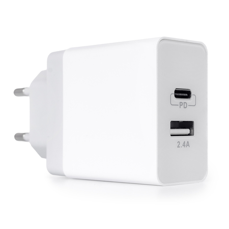 Podróżna Ładowarka sieciowa USB-C PD i USB Szybkie Ładowanie 17W Biała Spacetronik SPC-01W