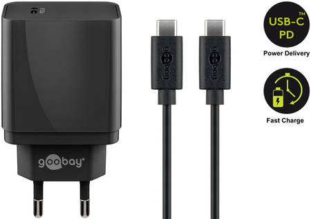 Ładowarka sieciowa USB-C Power Delivery 18W Goobay + kabel USB-C 1m