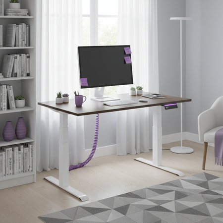 Biurko elektryczne Spacetronik SPE 232OW białe blat 138x80 Orzech Ambasador