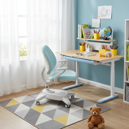 Zestaw dla dziecka regulowane biurko 112×60 z półką + ergonomiczne krzesło Spacetronik XD - zdjęcie 2