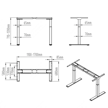 Stelaż do biurka regulowany elektrycznie Spacetronik SPE-214AW USB