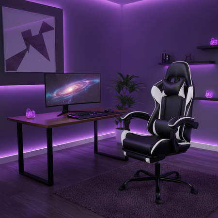 Fotel ergonomiczny biurowy z podnóżkiem i poduszkami Spacetronik Rally czarno biały