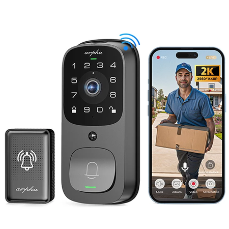 Wideodomofon z inteligentnym zamkiem do drzwi AL501 2K, WiFi, PIR, aplikacja ARPHA PLUS