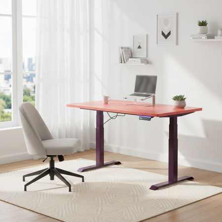 Biurko regulowane Vegard elektryczne dwusilnikowe MDF fioletowo-czerwone - zdjęcie 2