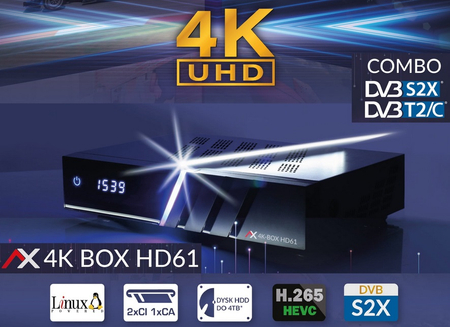 AX 4K BOX HD61 COMBO (DVB-S2X+DVBT2/C) UHD E2 LINUX