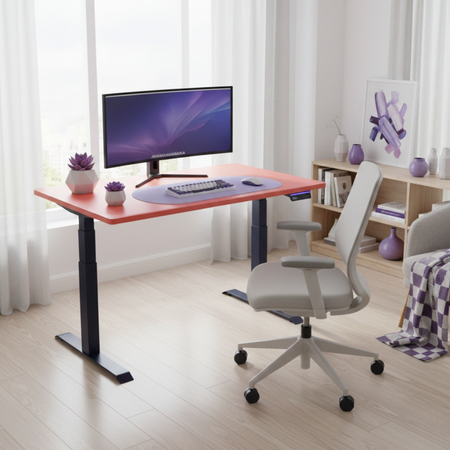 Biurko regulowane Vegard elektryczne dwusilnikowe MDF granatowo-czerwone