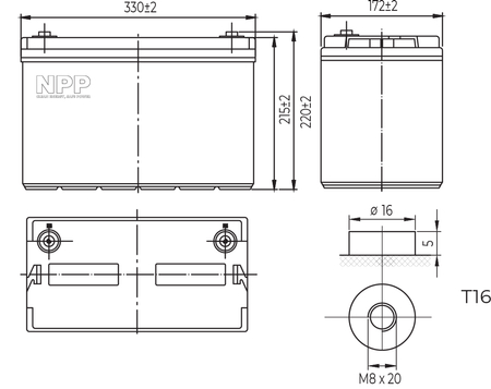 LFP LiFePO4 128V 100Ah T16 Akku
