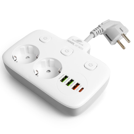 Listwa zasilająca z 4x USB USB-C PD QC 2500W Auto-ID Spacetronik REVO SR200