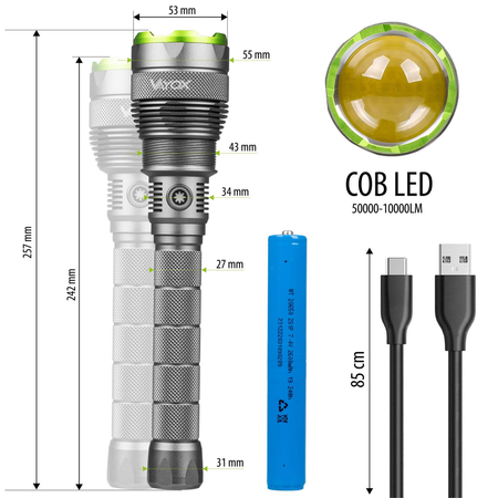 Latarka ręczna taktyczna MOCNA metalowa 10000lm TURBO LED Vayox VA0254