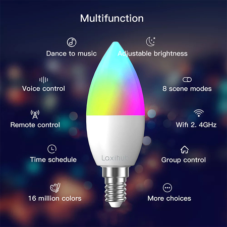 Inteligentna żarówka RGB WiFi E14 z małym gwintem 4.5W Tuya Smart Life Laxihub
