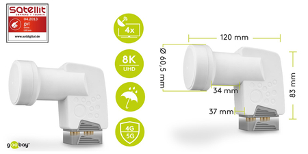 LNB Quad Konwerter satelitarny Goobay 0,1dB (do czterech odbiorników)