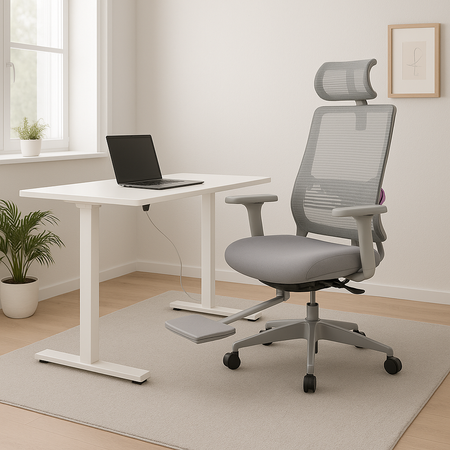 Zestaw ergonomiczny krzesło LUMBO 22 szare + biurko manualne SPE-O113 100×60 białe - zdjęcie 2