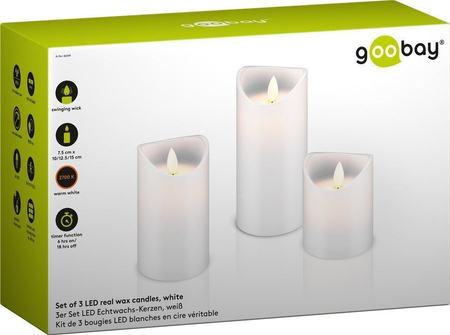 Świece LED Goobay 3 sztuki 10/12,5/15 cm PRAWDZIWY WOSK