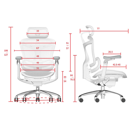 Krzesło do ergonomicznego biura 6D Spacetronik DORIS 40 szare z regulowanym zagłówkiem i podłokietnikami