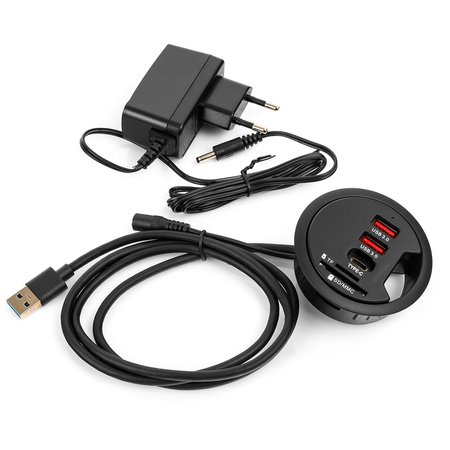 Gniazdo blatowe przepust kablowy 2xUSB USB-C SD TF Spacetronik SPS-R0D5B