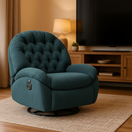 Rozkładany Fotel relaksacyjny obrotowy Spacetronik Flax 04M bujany Akwamarynowy Mrok  