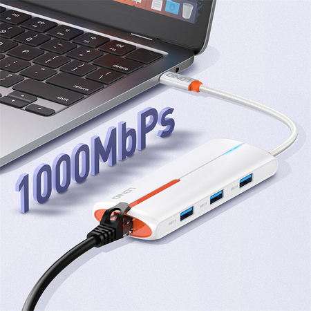 Adapter HUB 6in1 USB-C NA USB 3.0 HDMI PD RJ45 Schwarz