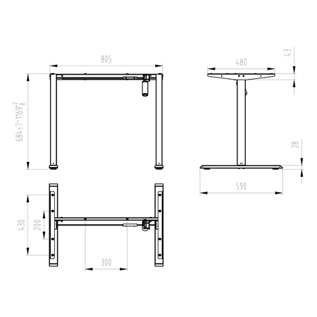 Nogi elektryczne do biurka Spacetronik SPE-121B 80 cm