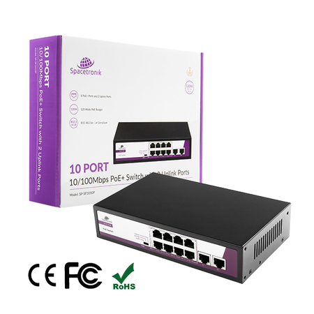 SWITCH 10-portowy 100Mbps POE 120W SP-SF1010P