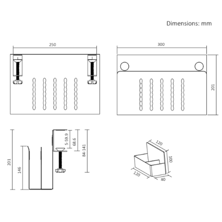 Boczny organizer do biurka na zacisk 30×30×12 cm biały SPB164W