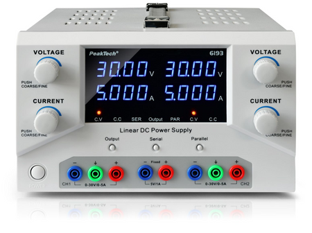 Zasilacz laboratoryjny dwukanałaowy 2x 30V 5A DC USB PeakTech 6193