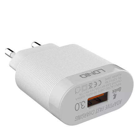 Ładowarka sieciowa USB 18W QC 3.0   kabel Lightning Szybkie Ładowanie LDNIO A303Q