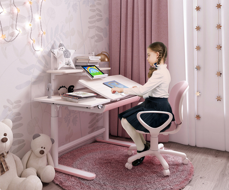 Regulowane biurko dla dziecka z półką Spacetronik XD 112x60 cm (różowe) - zdjęcie 2