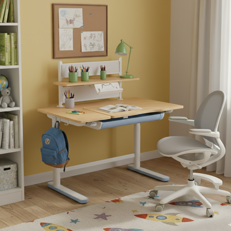 Zestaw dla dziecka regulowane biurko 112×60 z półką + ergonomiczne krzesło Spacetronik XD