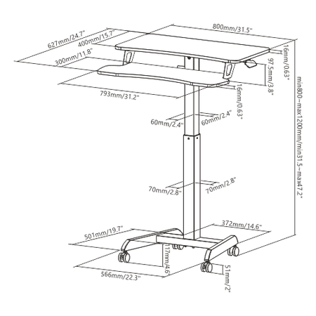 Buddy 03 verstellbarer Trolley-Tisch schwarz