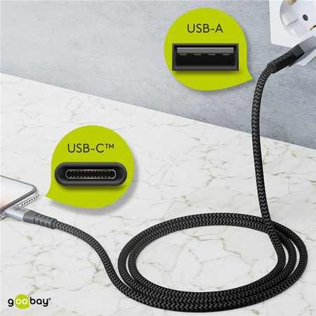 USB-C - USB-A 2.0 Kabel Goobay Angular TEXTIL 05m