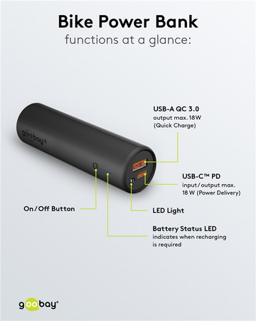 Powerbank na rower z latarką LED i uchwytem Goobay 5000 mAh USB-C PowerDelivery
