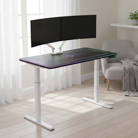 Gamingowe stanowisko Spacetronik RGB z elektryczną regulacją wysokości 120x60 - zdjęcie 2