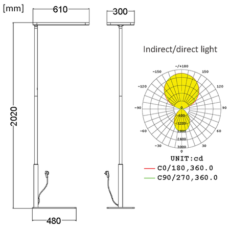Lampa podłogowa biurowa LED GLOW D20 80W Srebrna