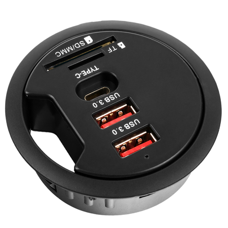 Gniazdo blatowe przepust kablowy 2xUSB USB-C SD TF Spacetronik SPS-R0D5B