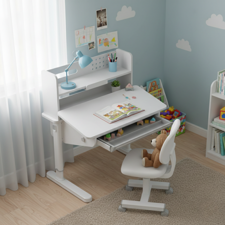 Biurko dziecięce regulowane SPEX111WW 90×65 cm – pochylany blat, półka i szuflada - zdjęcie 2