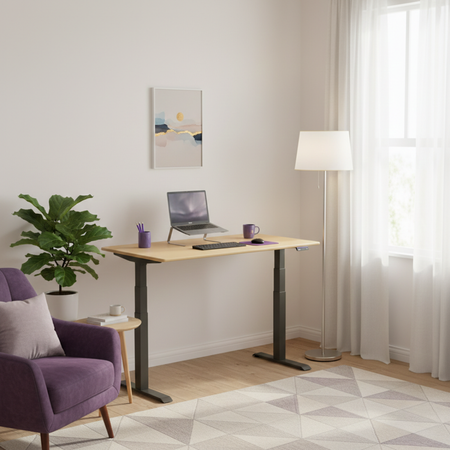 Biurko regulowane Vegard elektryczne dwusilnikowe MDF zielono-złote - zdjęcie 2